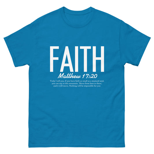 Faith & Scripture with White Lettering In Sapphire Unisex Classic Tee - Simple Designs LLC