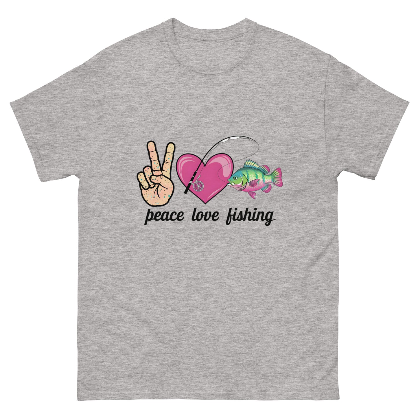 Peace Love Fishing Unisex Classic Tee Sport Grey Front - Simple Designs LLC