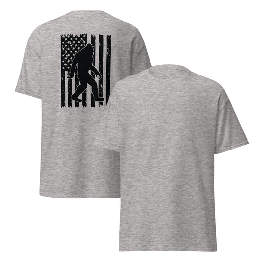 Bigfoot American Flag Unisex Classic Tee Sport Grey Front & Back - Simple Designs LLC