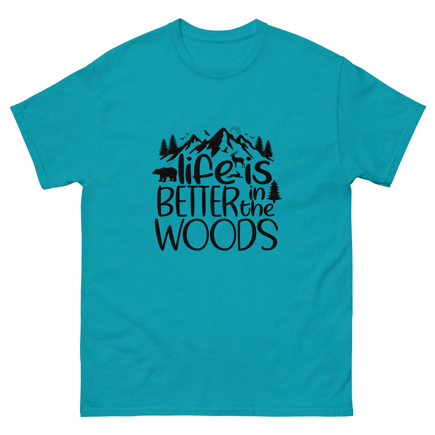 Life Is Better In The Woods Style 2 Unisex Classic Tee In Tropical Blue – Simple Designs LLC
