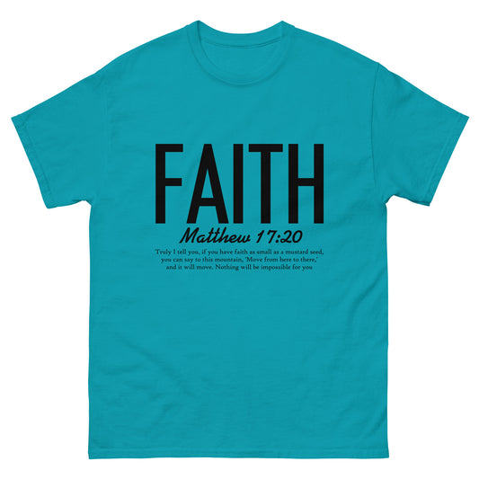 Faith & Scripture Black Letters In Tropical Blue Unisex Classic Tee - Simple Designs LLC