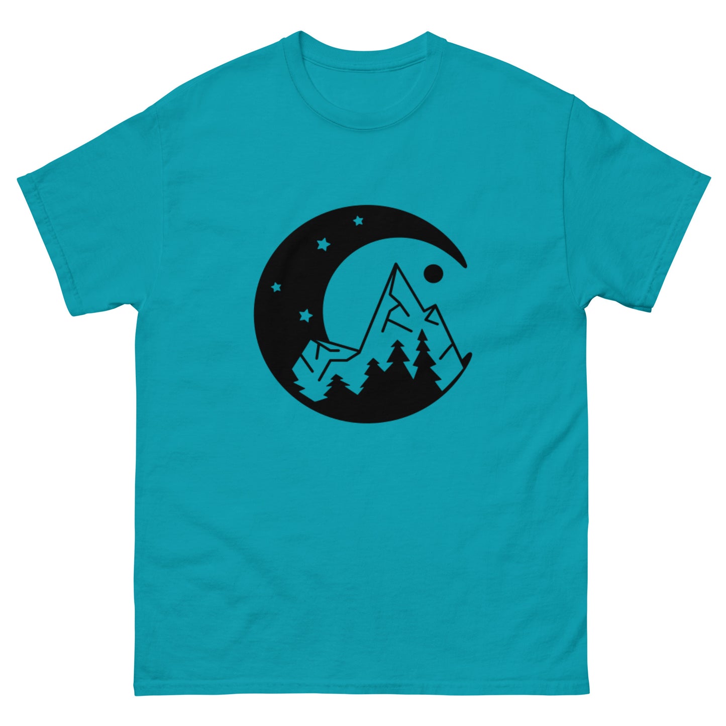 Moon and Mountain at Night Unisex Classic Tee Tropical Blue Front - Simple Designs LLC