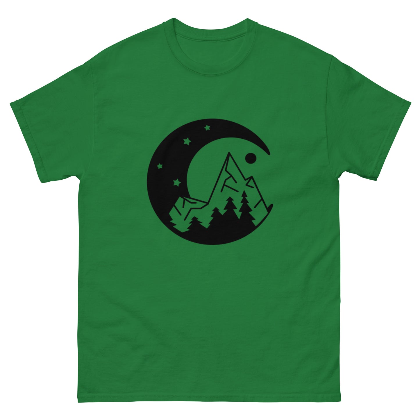 Moon and Mountain at Night Unisex Classic Tee Turf Green Front - Simple Designs LLC