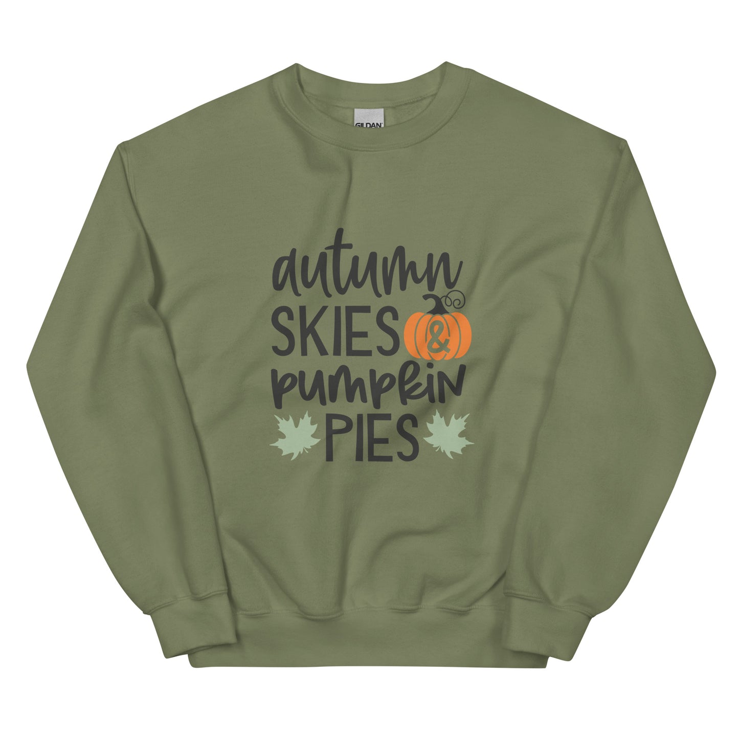 Autumn Skies & Pumpkin Pies Style 2 Unisex Sweatshirt Military Green – Simple Designs LLC