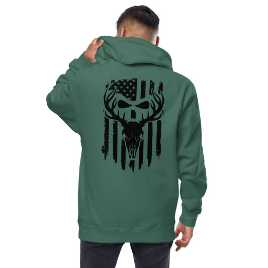 Euro Skull American Flag Unisex fleece zip up hoodie Alpine Green Back - Simple Designs LLC