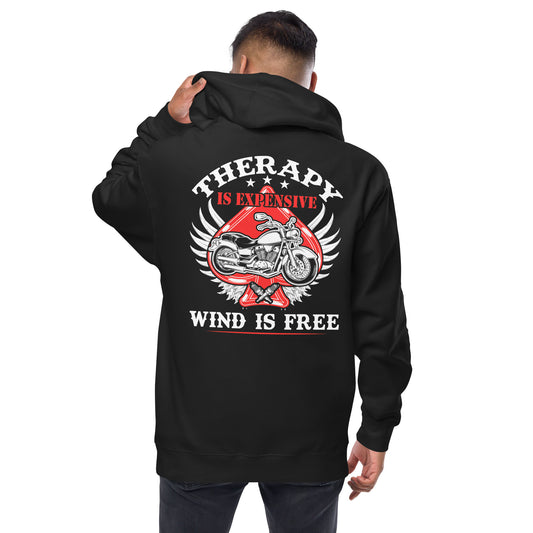 Therapy is Expensive Wind Is Free Unisex Fleece Zip Up HoodieBlack Back - Simple Designs LLC