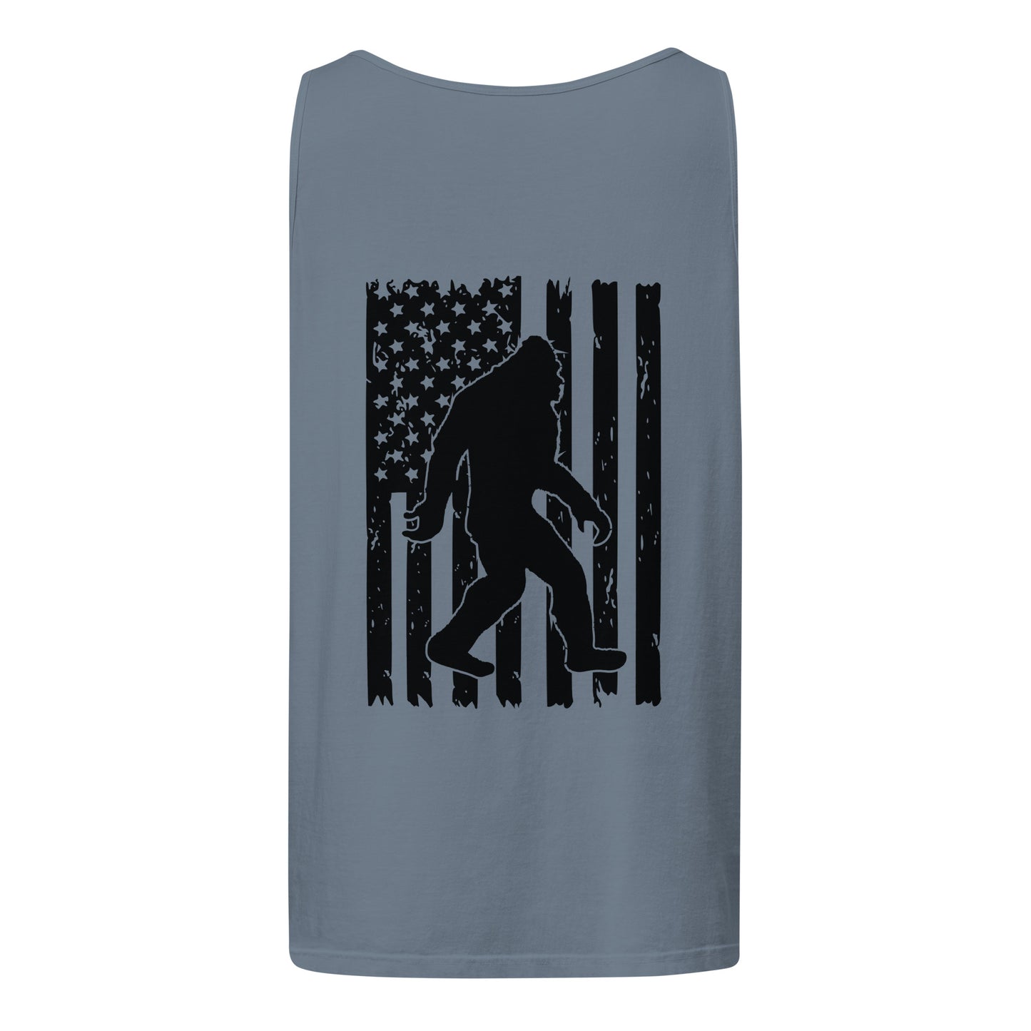 Big Foot American Flag Unisex Garment-Dyed Tank Top Blue Jean Back - Simple Designs LLC
