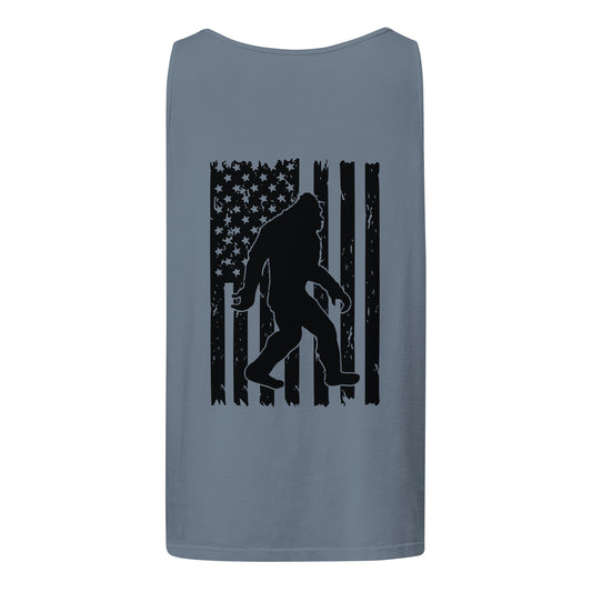 Big Foot American Flag Unisex Garment-Dyed Tank Top Blue Jean Back - Simple Designs LLC