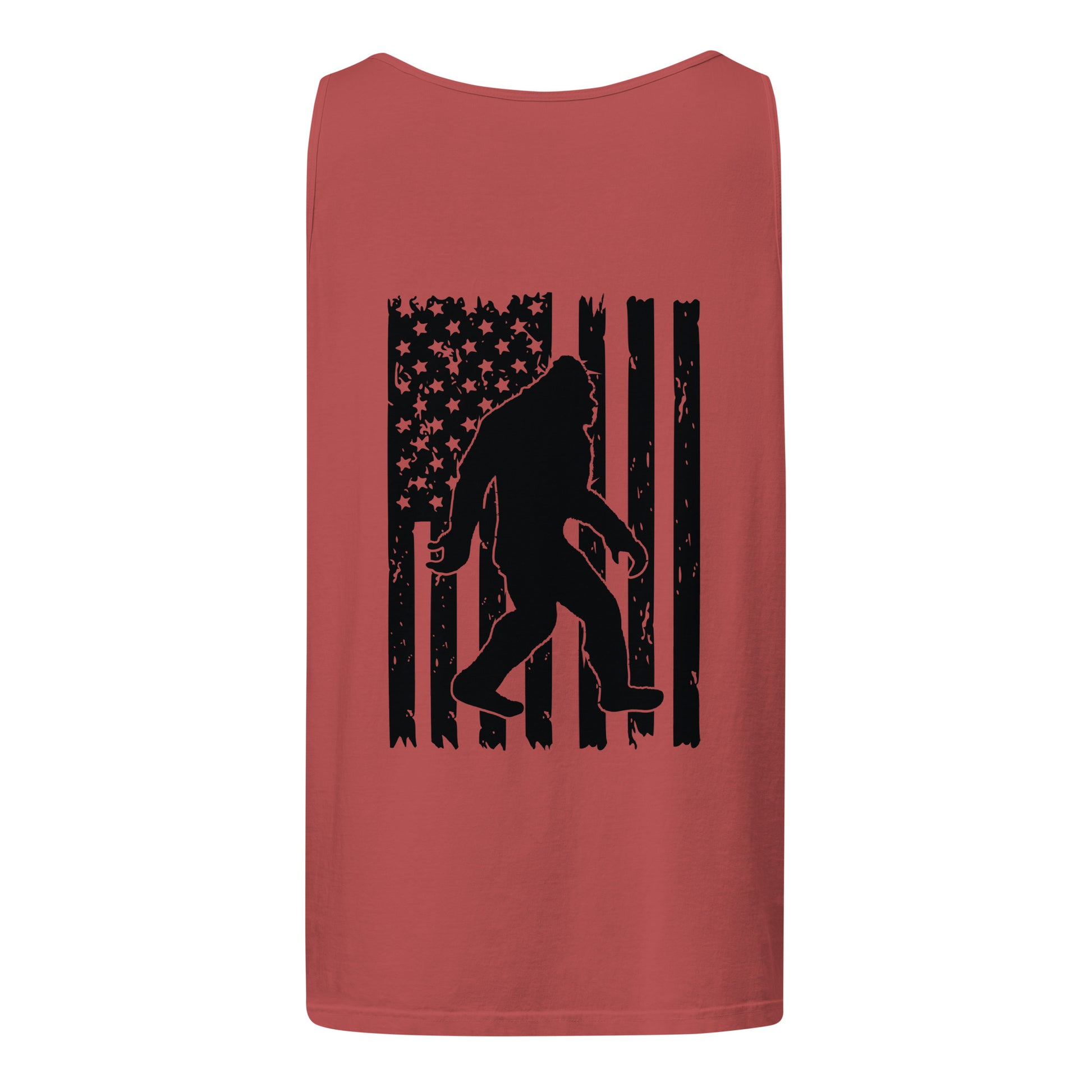 Big Foot American Flag Unisex Garment-Dyed Tank Top Crimson Back - Simple Designs LLC
