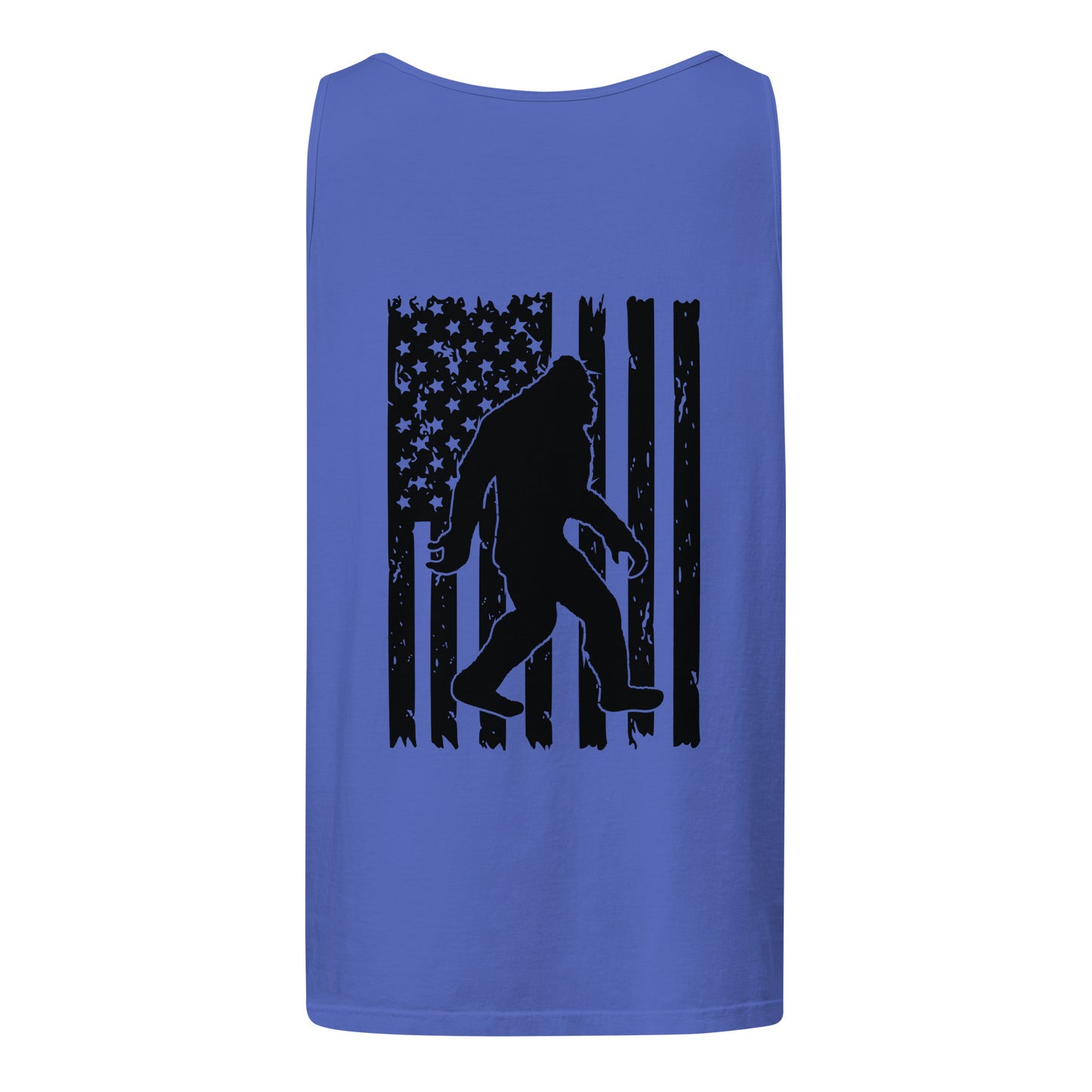 Big Foot American Flag Unisex Garment-Dyed Tank Top Flo Blue Back - Simple Designs LLC