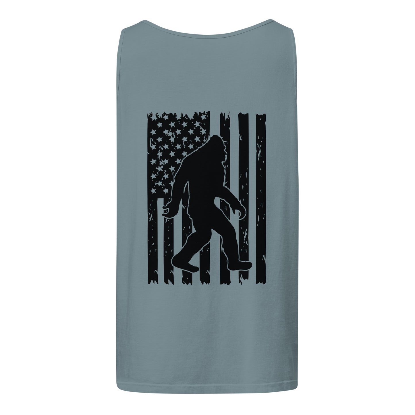 Big Foot American Flag Unisex Garment-Dyed Tank Top Ice Blue Back - Simple Designs LLC
