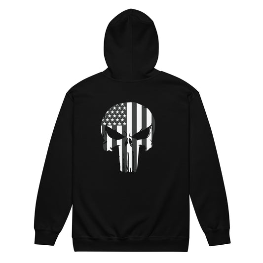 Punisher Skull Zip Hoodie Back with Skull Design in Black – Skull Collection by Simple Designs LLC