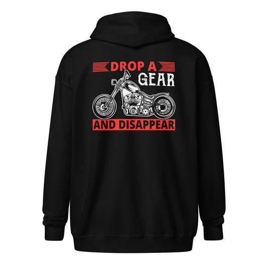 Drop A Gear and Disappear Unisex Heavy Blend Zip Hoodie Black Back - Simple Designs LLC