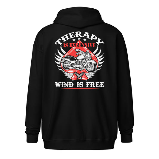 Therapy Is Expensive Wind Is Free Unisex Heavy Blend Zip Hoodie Black Back - Simple Designs LLC