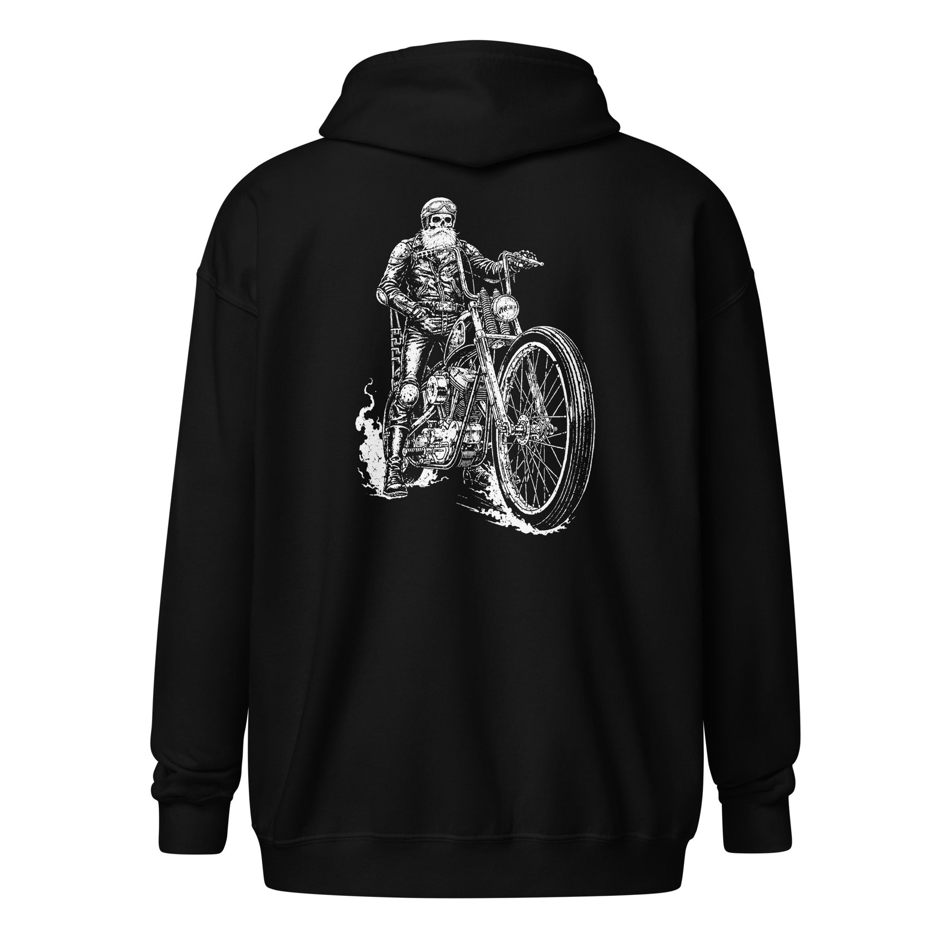 Old Grandpa Skeleton Biker Unisex Heavy Blend Zip Hoodie Black Back - Simple Designs LLC