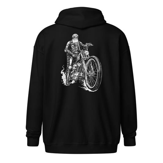 Old Grandpa Skeleton Biker Unisex Heavy Blend Zip Hoodie Black Back - Simple Designs LLC