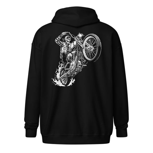 Ghost Rider Wheelie Chopper Unisex Heavy Blend Zip Hoodie Black Back - Simple Designs LLC