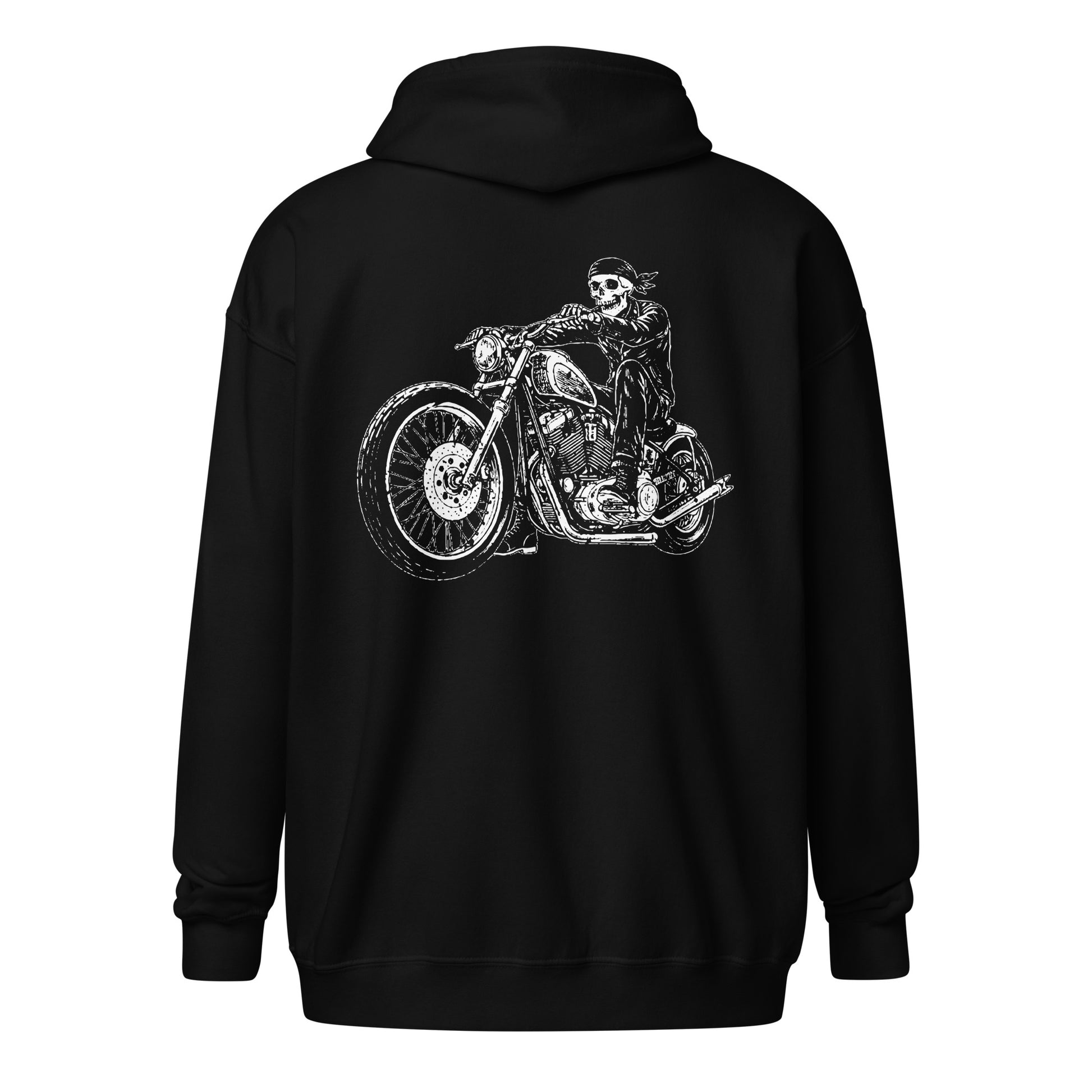 Bad To The Bone Biker Unisex Heavy Blend Zip Hoodie Black Back - Simple Designs LLC