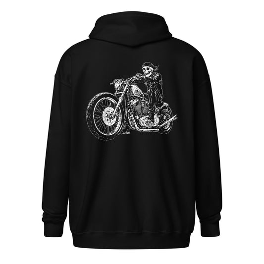 Bad To The Bone Biker Unisex Heavy Blend Zip Hoodie Black Back - Simple Designs LLC