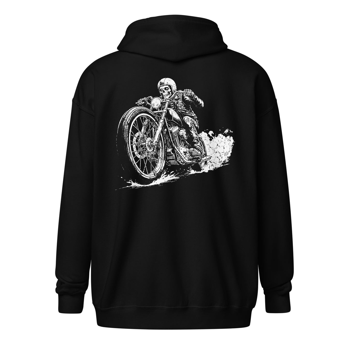 Bobber Skeleton Biker Unisex Heavy Blend Zip Hoodie Black Back - Simple Designs LLC