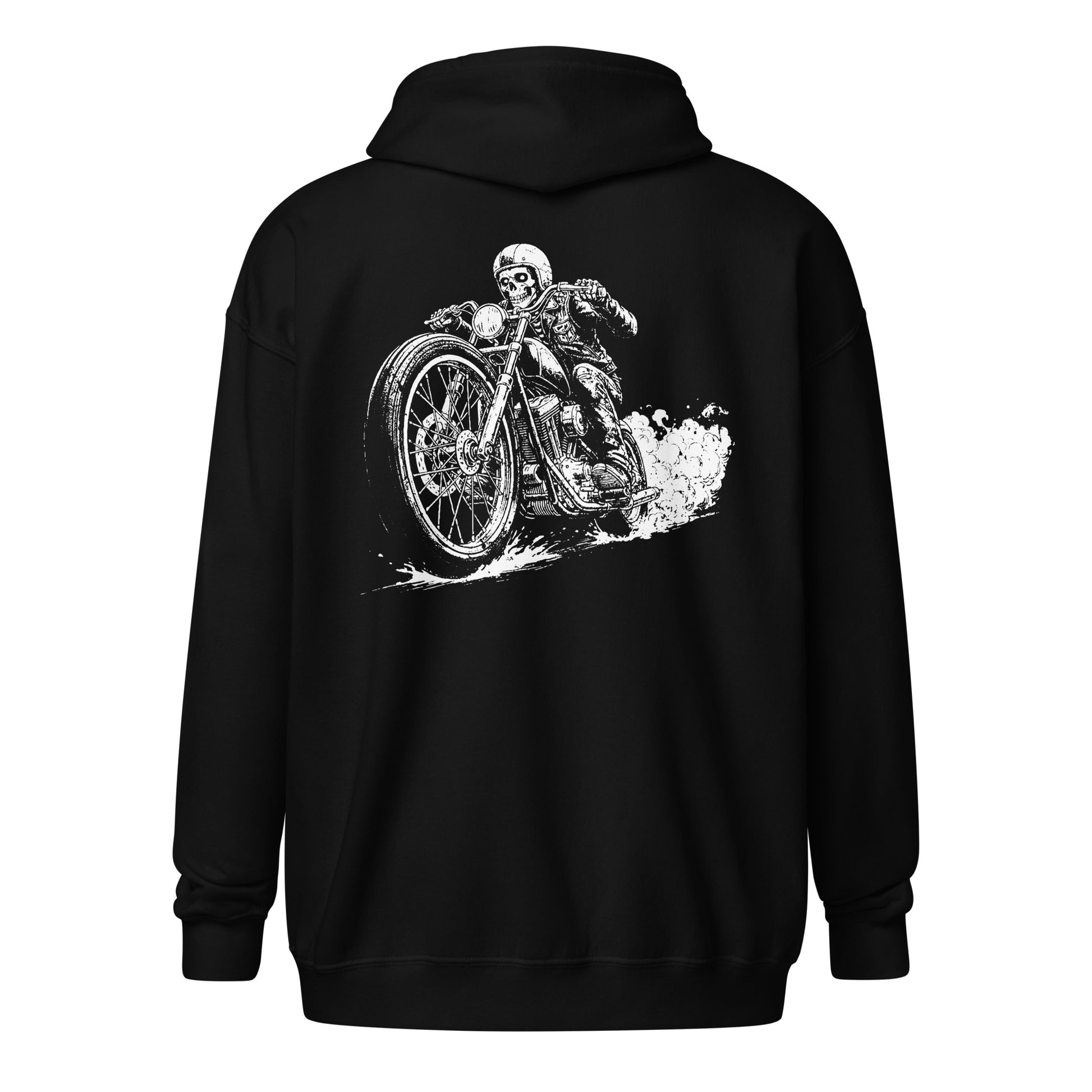 Bobber Skeleton Biker Unisex Heavy Blend Zip Hoodie Black Back - Simple Designs LLC