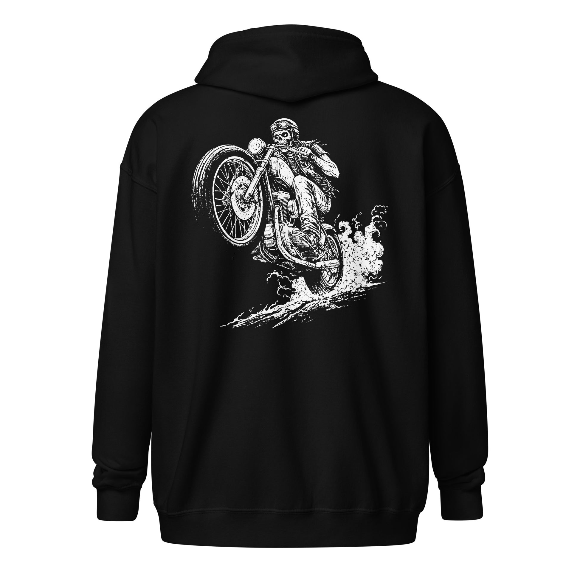 Bobber Wheelie Biker Unisex Heavy Blend Zip Hoodie Black Back - Simple Designs LLC