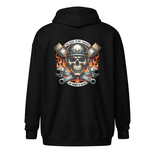 The Road Is My Canvas Skull Unisex Heavy Blend Zip Hoodie Black Back - Simple Designs LLC