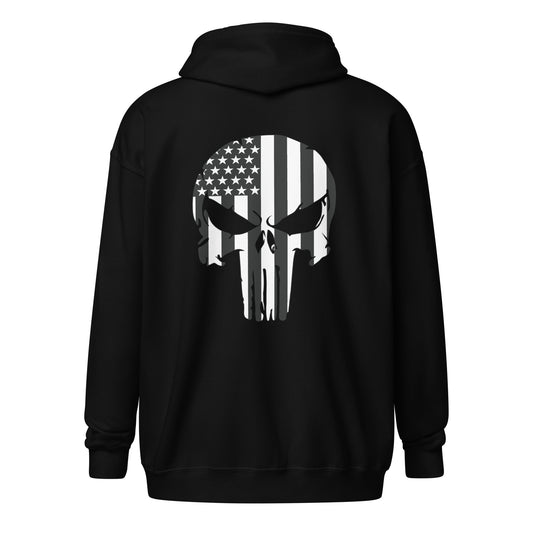 Punisher Skull Unisex Heavy Blend Zip Hoodie Black Back - Simple Designs LLC