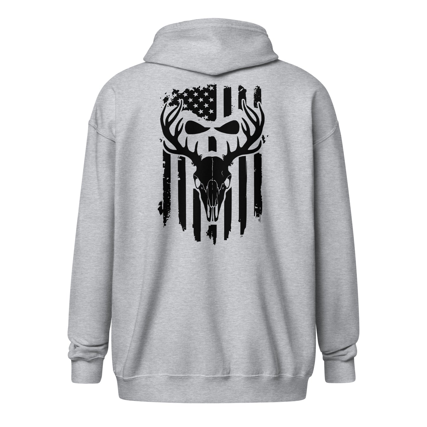 Euro Skull American Flag Zip Hoodie Sport Grey Back - Simple Designs LLC