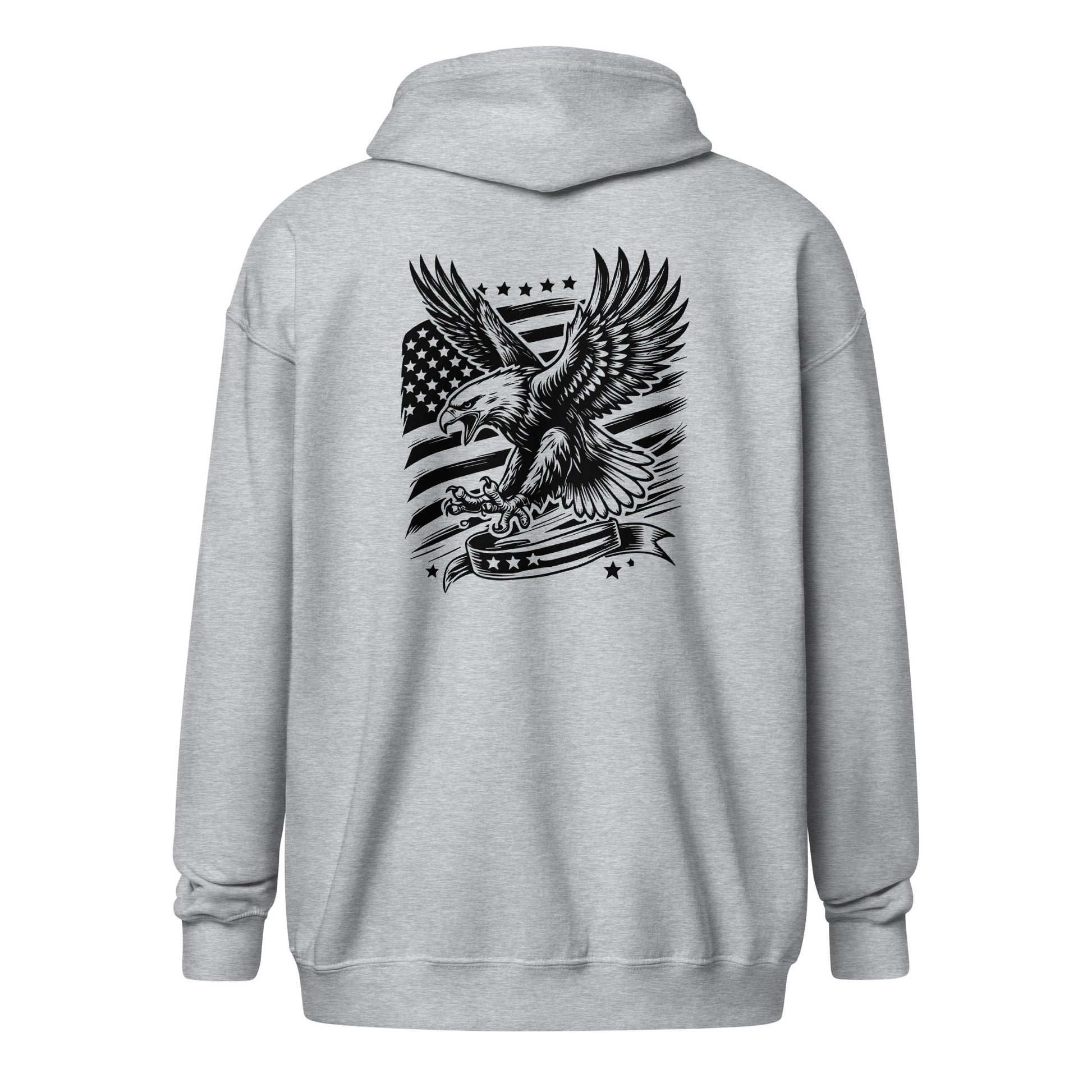 American Eagle Flag Unisex Heavy Blend Zip Hoodie Sport Grey Back - Simple Designs LLC