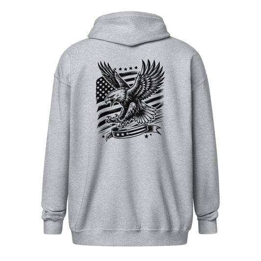 American Eagle Flag Unisex Heavy Blend Zip Hoodie Sport Grey Back - Simple Designs LLC