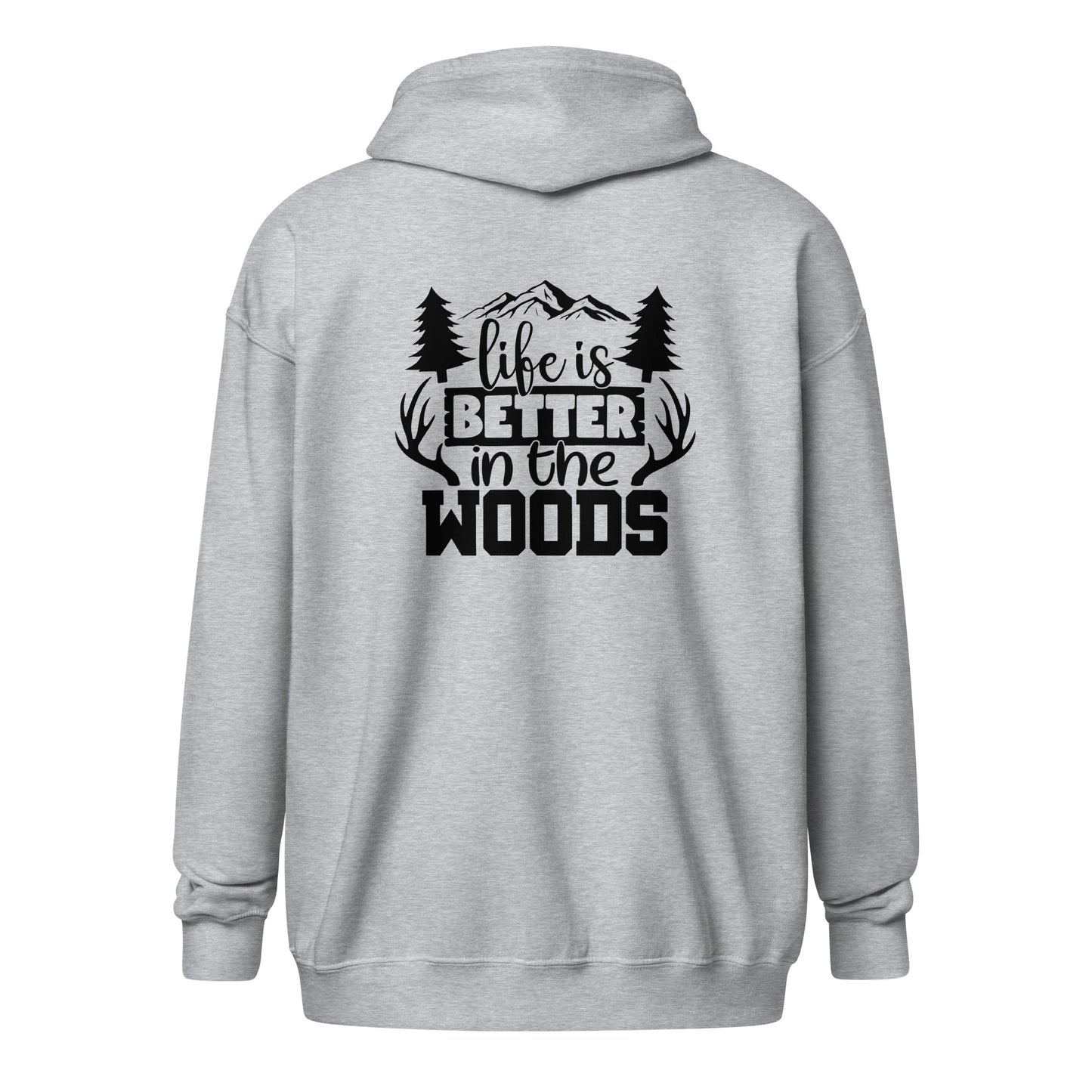 Life Is Better In The Woods Unisex Heavy Blend Zip Hoodie Sport Grey Back - Simple Designs LLC