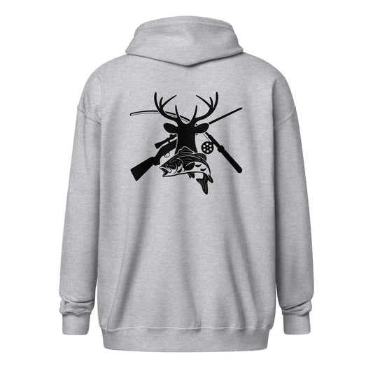 Hunt Fish Silhouette Unisex Heavy Blend Zip Hoodie Sport Grey Back - Simple Designs LLC