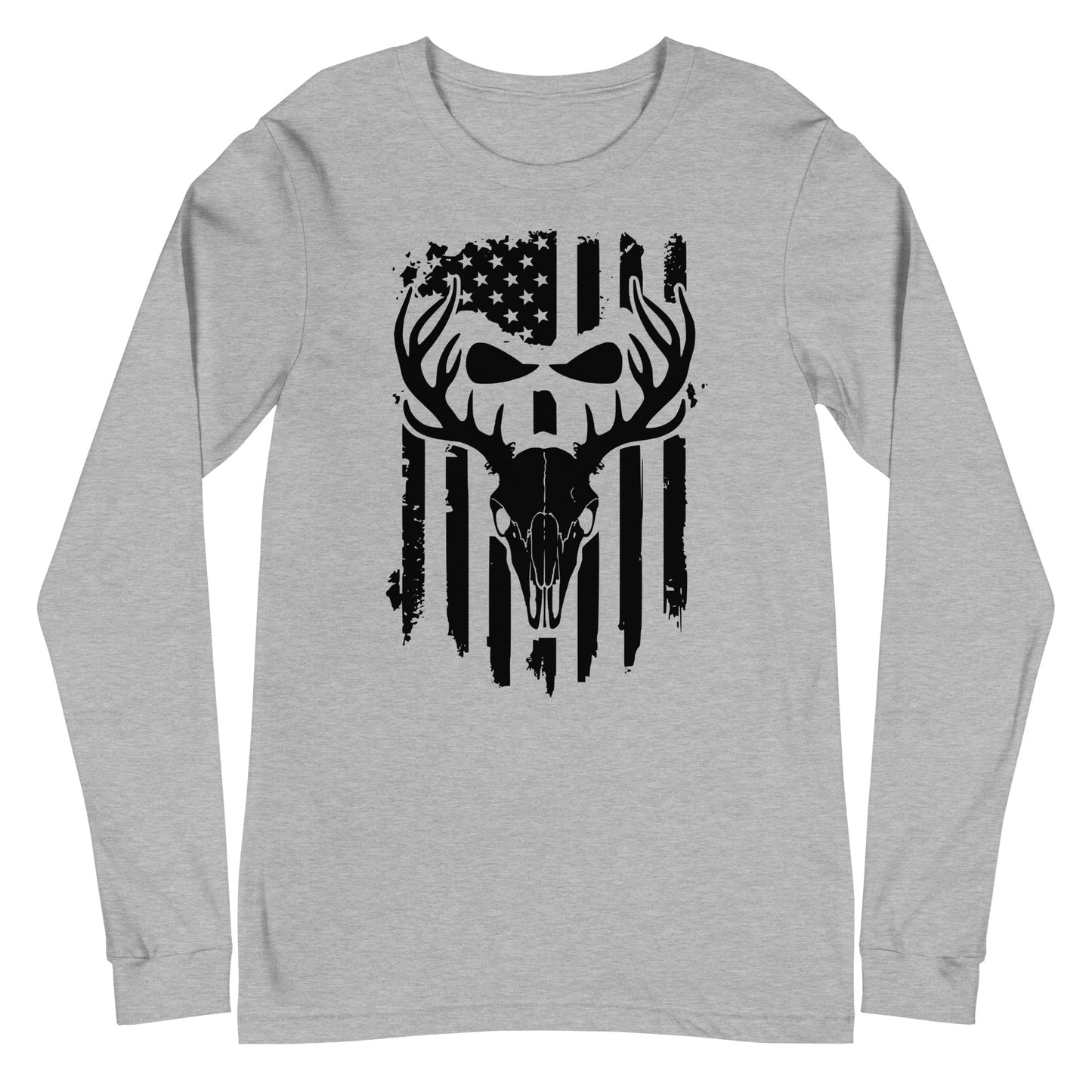 Euro Skull with American Flag Unisex Long Sleeve Tee In Athletic Heather – Simple Designs LLC