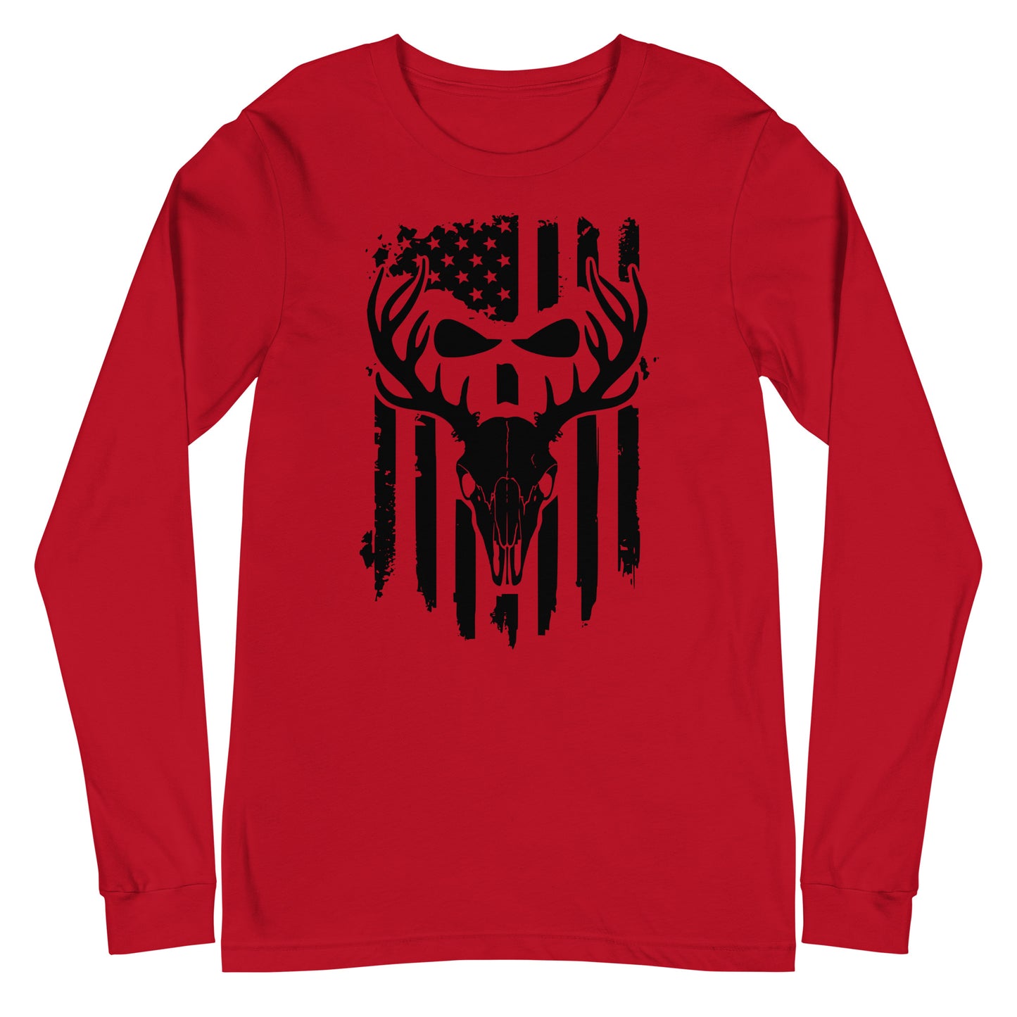 Euro Skull with American Flag Unisex Long Sleeve Tee In Red – Simple Designs LLC