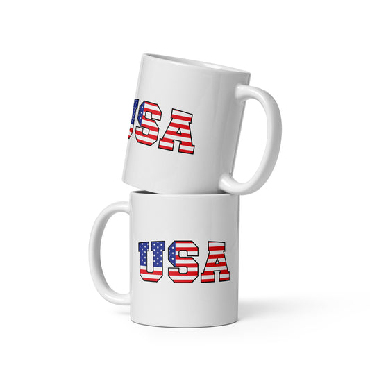 USA White Glossy Mug 11 oz - Simple Designs LLC