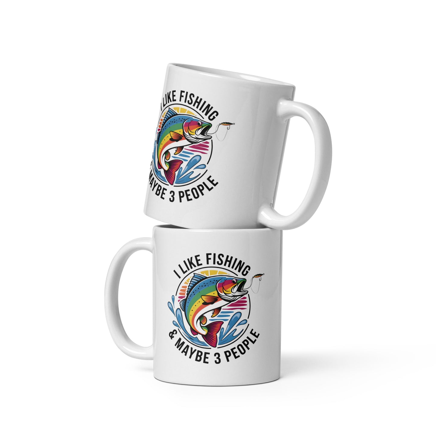 I Like Fishing & Maybe 3 People White Glossy Mug 11 oz - Simple Designs LLC