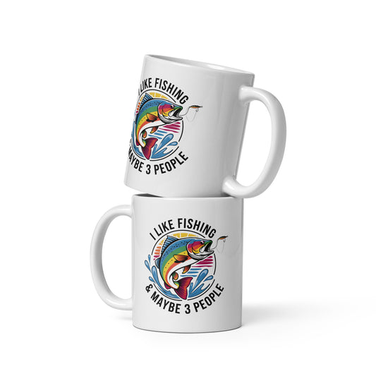 I Like Fishing & Maybe 3 People White Glossy Mug 11 oz - Simple Designs LLC