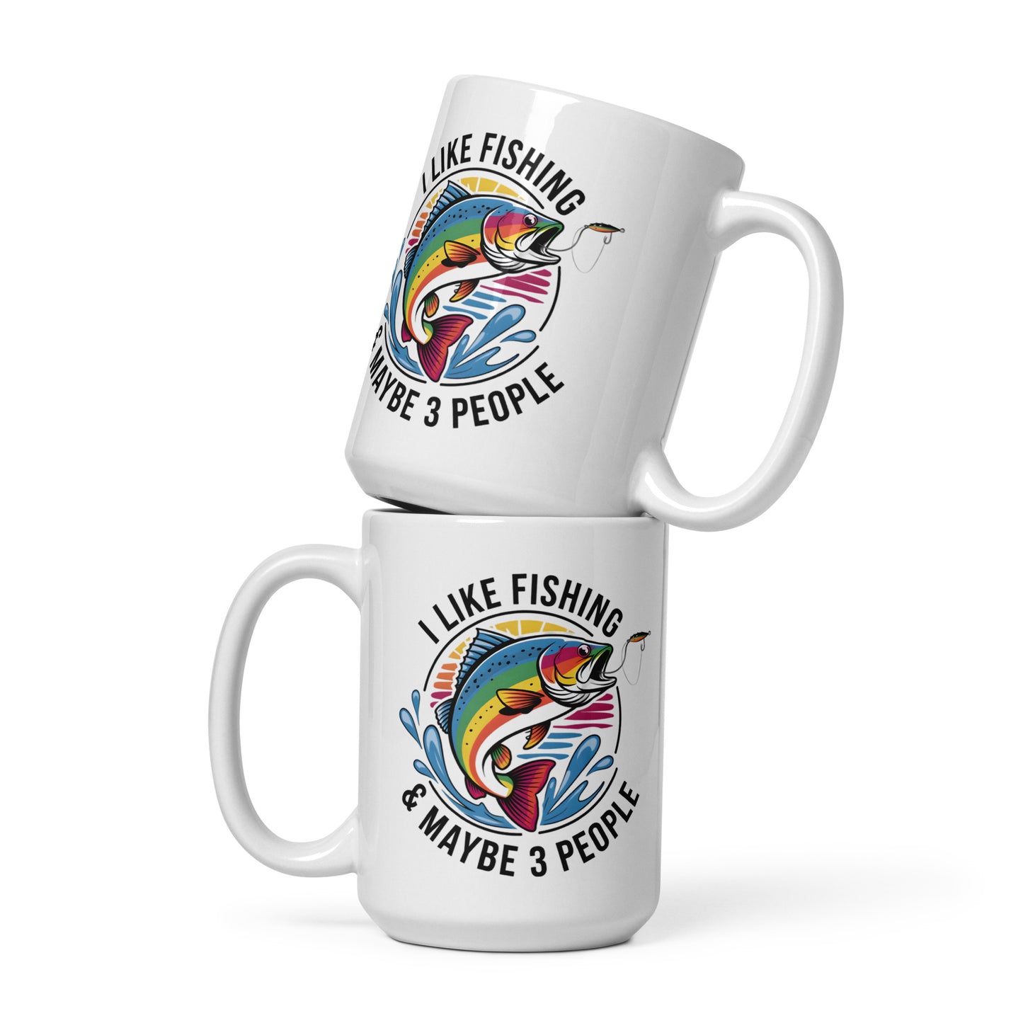 I Like Fishing & Maybe 3 People White Glossy Mug 15oz - Simple Designs LLC