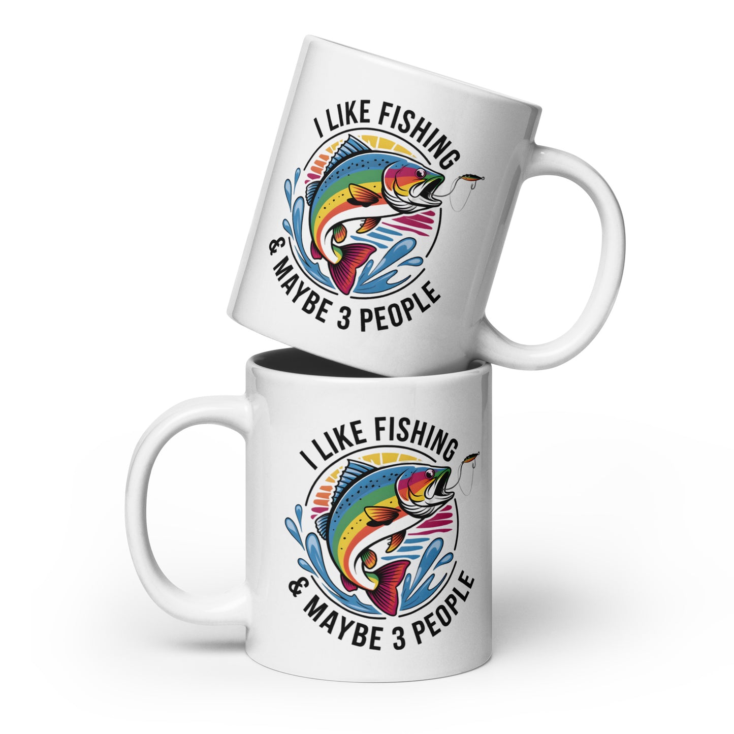 I Like Fishing & Maybe 3 People White Glossy Mug 20 oz - Simple Designs LLC